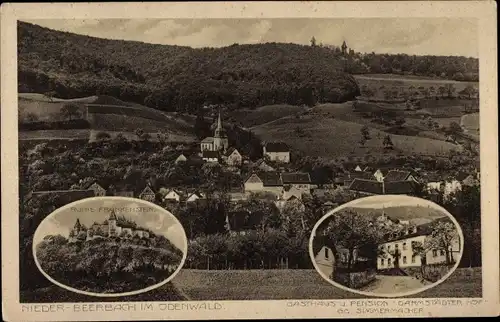 Ak Nieder Beerbach Mühltal im Odenwald, Panorama, Gasthaus Darmstädter Hof