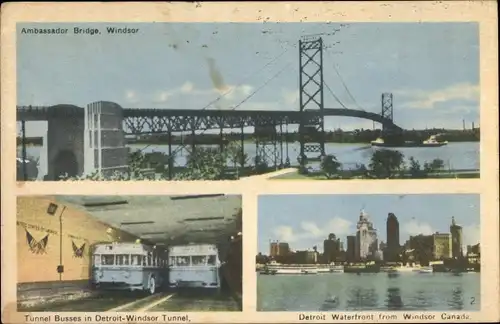 Ak Windsor Ontario Kanada, Ambassador Bridge, Tunnel Busses, Detroit Waterfront