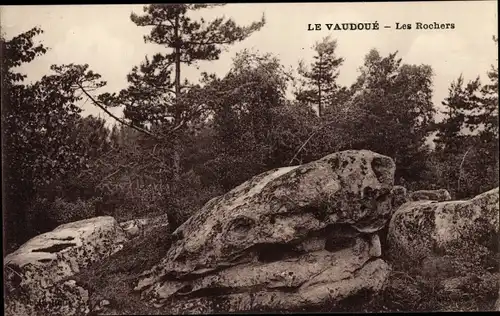 Ak Le Vaudoué Seine-et-Marne, Les Rochers