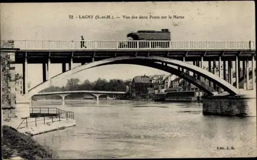 Ak Lagny Seine et Marne, Vue des deux Ponts sur la Marne