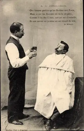 Ak Conclusion, Mann beim Barbier