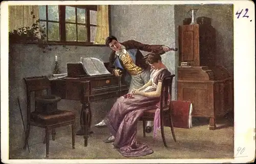 Künstler Ak Zewy, C., Herzensklänge, Mann mit Geige und Frau am Klavier