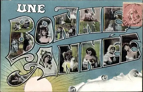 Buchstaben Ak Glückwunsch Neujahr, Frauenportraits