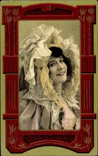 Litho Portrait einer lachenden Frau mit Hut