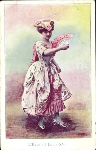 Ak L'Eventail Louis XV, elegante Dame mit Fächer