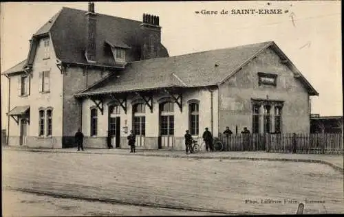 Ak Saint Erme Aisne, La Gare