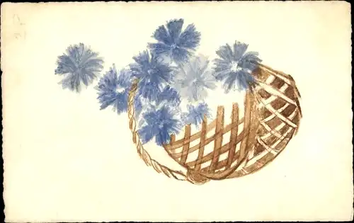 Handgemalt Ak Kornblumen in einem Korb