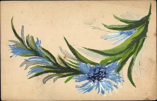 Handgemalt Ak Kornblumen, Blüten