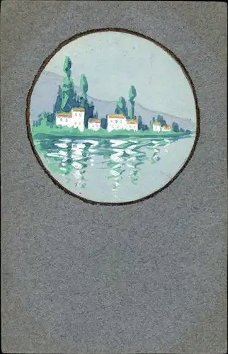 Handgemalt Ak Ortschaft am Wasser