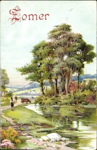 Glitzer Litho Zomer, Sommer, Allegorie, Landschaft, Gewässer