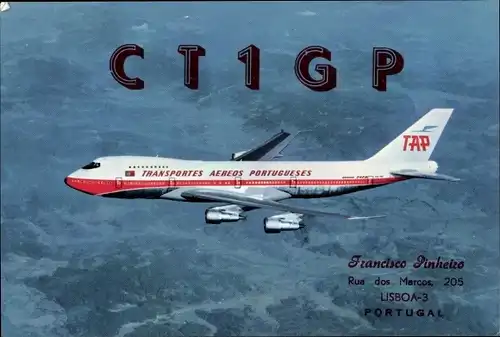 Ak Passagierflugzeug Boeing 747 B Navigator Jet, TAP Airlines, QSL Funker CT1GP, Francisco Pinheiro