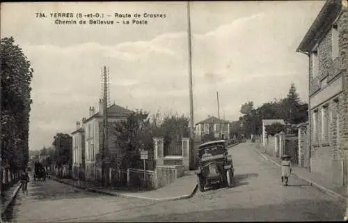 Ak Yerres Essonne, Route de Crosnes, Chemin de Bellevue, La Poste