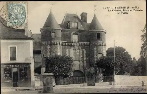 Ak Yerres Essonne, Le Chateau, Place, Fontaine du Taillis