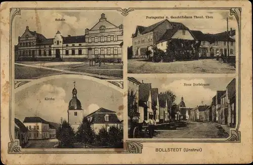 Ak Bollstedt Unstrut Mühlhausen in Thüringen, Schule, Postagentur, Geschäftshaus, Kirche