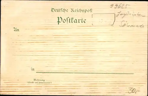 Litho Großneuhausen in Thüringen, Gasthaus zum Bahnhof, Kirche, Schloss, Totalansicht