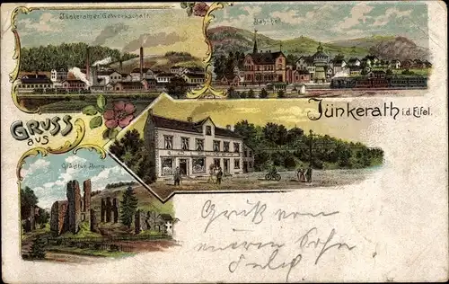 Litho Jünkerath in der Eifel, Glaadter Burg, Gewerkschaft, Bahnhof