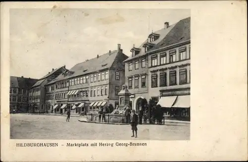 Ak Hildburghausen in Thüringen, Marktplatz, Herzog Georg Brunnen