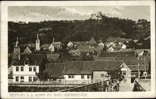 Ak Treffurt an der Werra, Blick auf den Ort mit Burg Normannstein