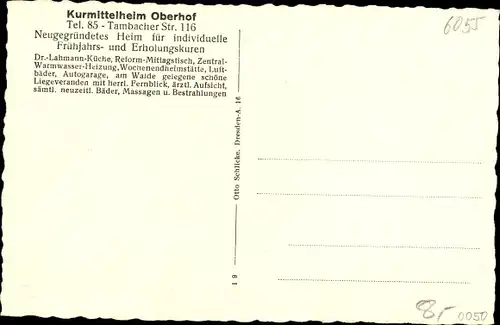 Ak Oberhof im Thüringer Wald, Kurmittelheim, Tambacher Straße 116, Innenansicht