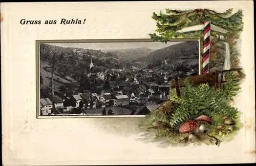 Präge Passepartout Ak Ruhla in Thüringen, Totalansicht der Ortschaft