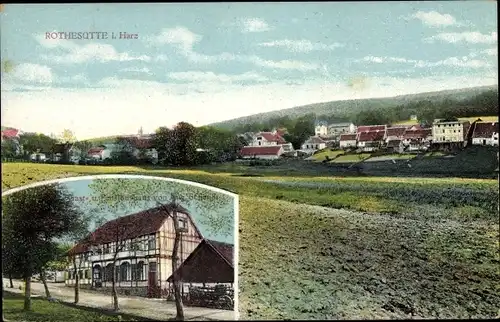 Ak Rothesütte Ellrich Harz Thüringen, Gasthaus, Blick auf den Ort