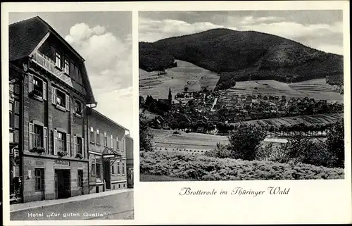 Ak Brotterode Trusetal in Thüringen, Hotel Zur guten Quelle, Schmalkaldender Str., Blick auf den Ort