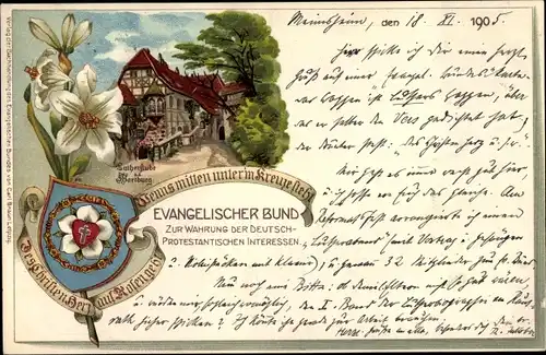 Wappen Litho Lutherstadt Eisenach in Thüringen, Lutherstube, Wartburg, Evangelischer Bund