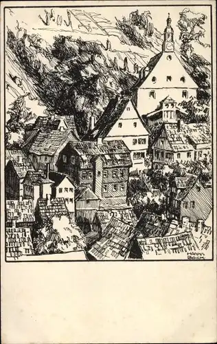 Künstler Ak Bock, Hanns, Ruhla in Thüringen, Ortschaft mit St. Trinitatiskirche