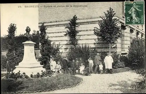 Ak Bagneux Hauts de Seine, Square et statue de la Republique