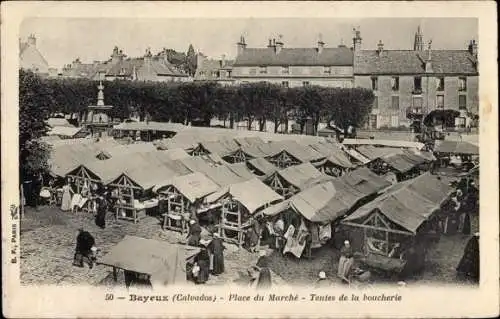 Ak Bayeux Calvados, Place du Marche, Tentes de la Boucherie