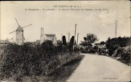Ak Les Gardes Maine et Loire, Le Sanctuaire, Le Calvaire, Le Moulin