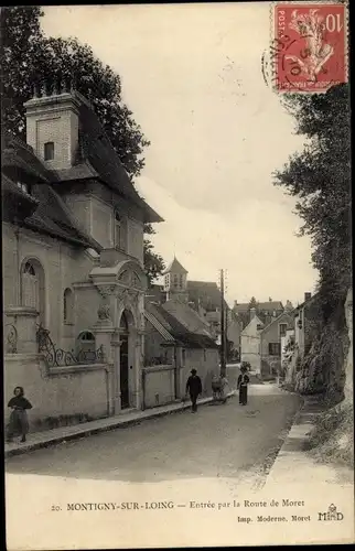 Ak Montigny sur Loing Seine et Marne, Entrée par la Route de Moret