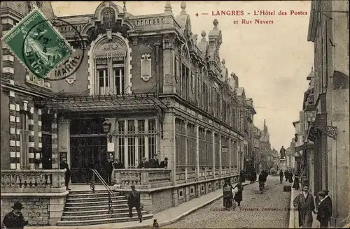 Ak Langres Haute Marne, Hotel des Postes et Rue Nevers