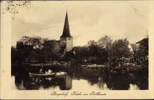 Ak Hamburg Bergedorf, Kirche am Billbassin, Bootsfahrt, Schwäne