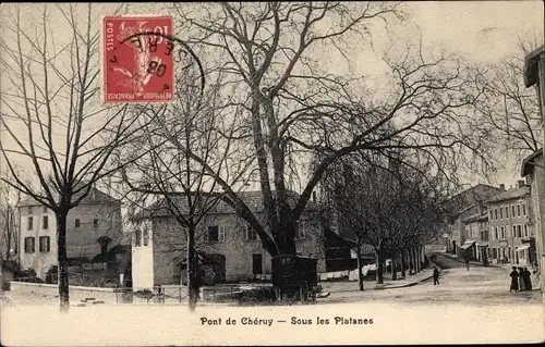 Ak Pont de Chéruy Isère, Sous les Platanes