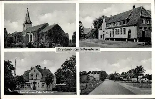 Ak Ladelund Nordfriesland, Geschäftshaus Peter Feddersen, Kirche