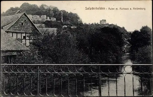 Ak Salzderhelden Einbeck in Niedersachsen, Ruine mit Kurhaus zu Heldenburg