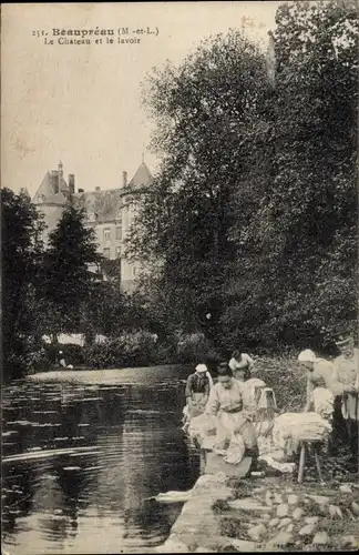 Ak Beaupréau Maine et Loire, Le Chateau et le lavoir