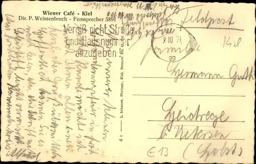 Ak Kiel in Schleswig Holstein, Wiener Cafe, Innenansicht