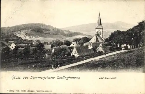 Ak Oerlinghausen im Kreis Lippe, Teilansicht mit Kirche