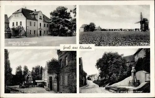 Ak Wernsdorf Kössuln Nessa Teuchern Burgenlandkreis, Gasthof zur Zufriedenheit, Windmühle, Denkmal