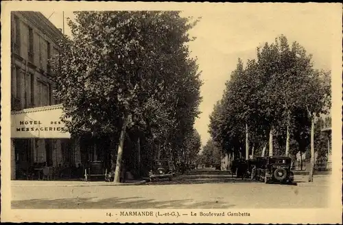 Ak Marmande Lot-et-Garonne, Le Boulevard Gambetta, Hotel des Messageries