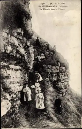 Ak Marigny sur Mer Calvados, Un chemin dans la falaise