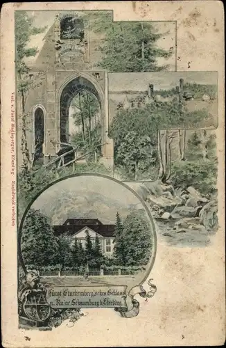 Litho Eferding in Oberösterreich, Fürst Starkemberg'sches Schloss, Ruine Schaumburg