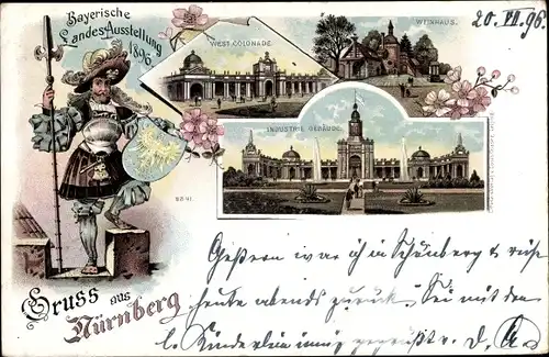 Litho Nürnberg, Westkolonnade, Weinhaus, Industriegebäude, Bayerische Landesausstellung 1896