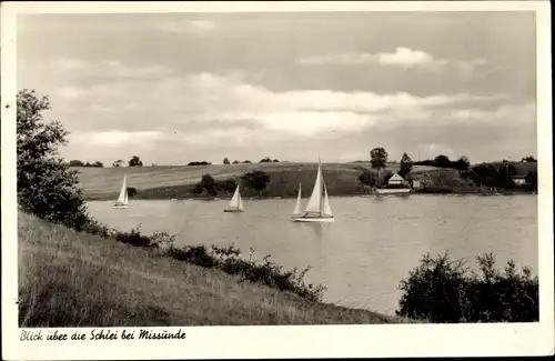 Ak Missunde an der Schlei Kosel, Segelboot, Schleipartie