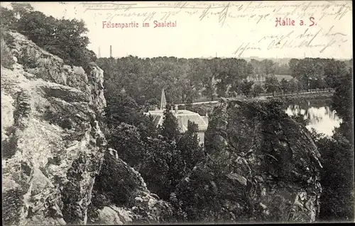 Ak Halle an der Saale, Felsen, Saaletal