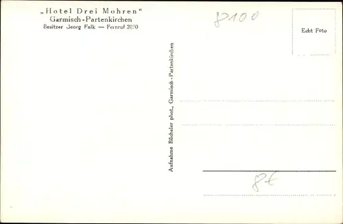 Ak Garmisch Partenkirchen in Oberbayern, Hotel Drei Mohren