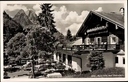 Ak Garmisch Partenkirchen in Oberbayern, Aule Alm, Berggasthaus