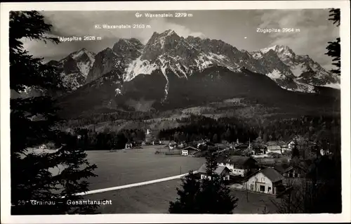 Ak Grainau im Kreis Garmisch Partenkirchen, Gesamtansicht, Zugspitze, Kl. Waxenstein, Alpspitze